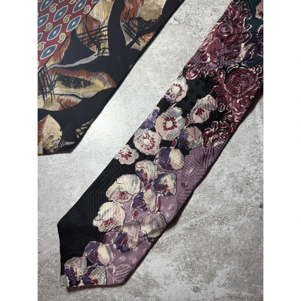 Pierre Balmain Tie Mens OS Multicolor Silk Floral Jacquard Designer Lot of 3 Set